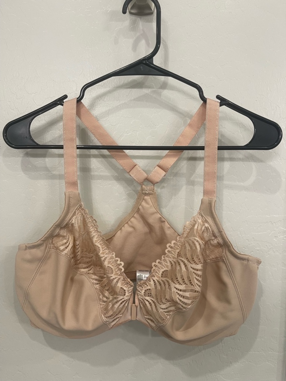 Glamorise Beige Lace Front-Close Full Coverage Bra